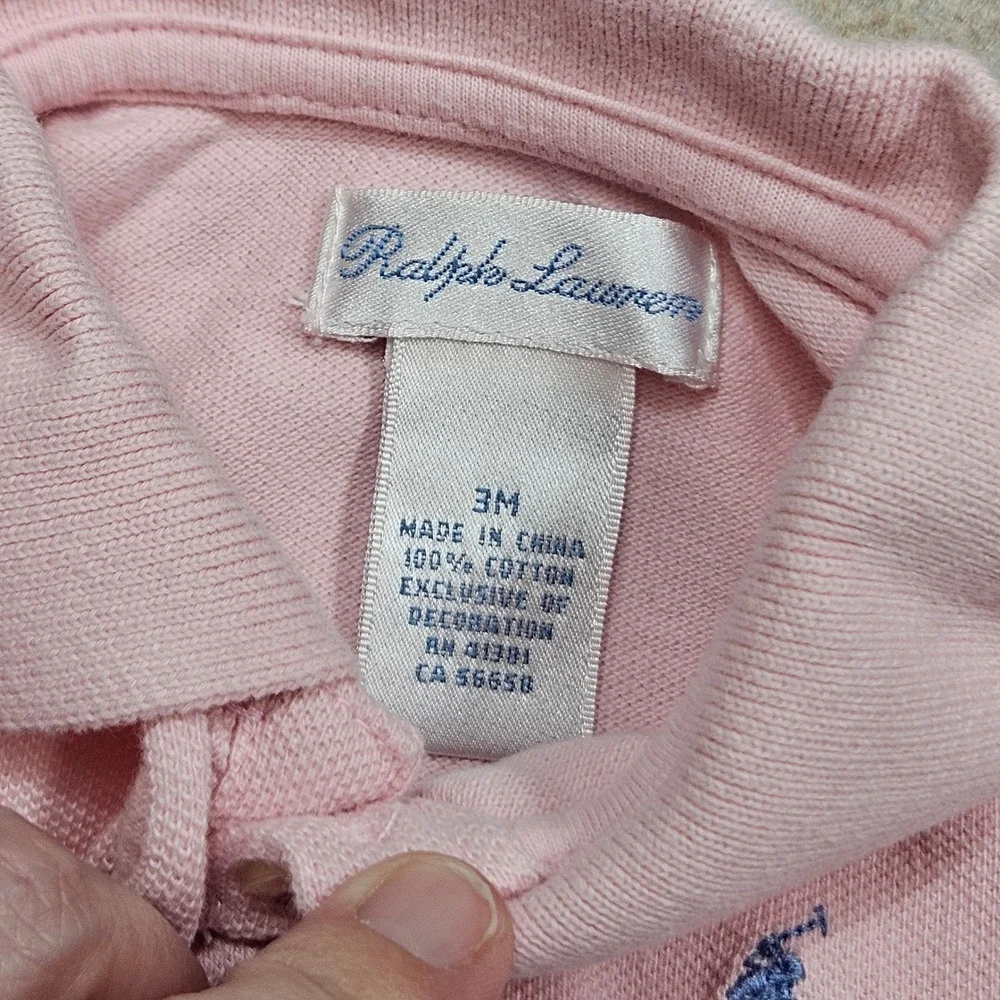 Ralph Lauren Polo Bodysuit Baby Girl 3M Pink Ruffle Short Sleeve Preppy Classic
